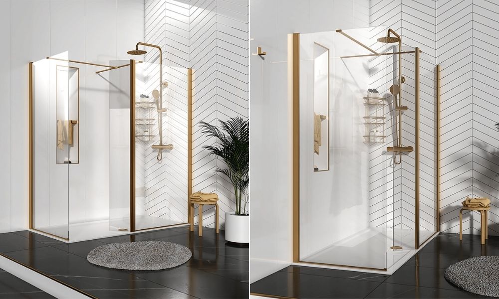 Radiant Brushed Gold 1700mm Walk-in Shower