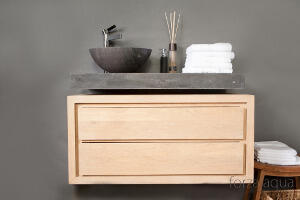 stone basin with 2 drawer wooden bathroom storage cabinet