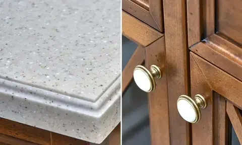 Marble Surface and Wooden Vanity Door