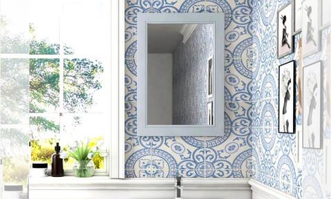 Bathroom Corner With Blue Bathroom Wallpaper