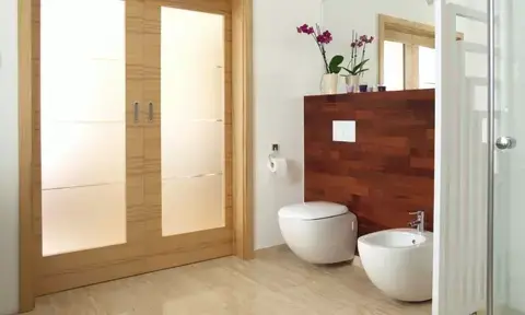 Back To Wall Toilet in Mid Sized Bathroom
