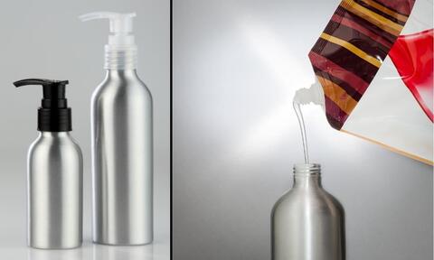 Aluminium Bottles Used To Refill Liquid Soap