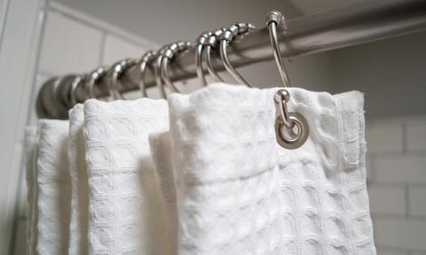 Close Up Image Of White Shower Curtains For Bathroom