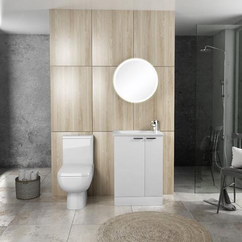 Sonix 550 White Cloakroom Suite: Floor Standing Basin Unit and Close Coupled Toilet
