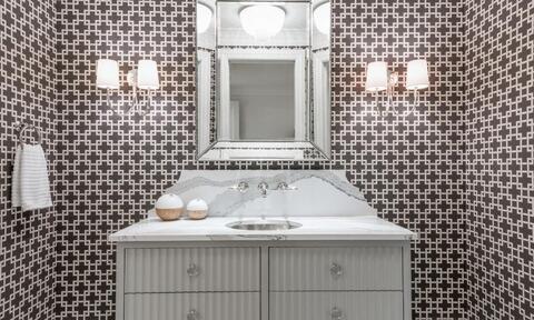 Bathroom Space With Decorated Black Bathroom Wallpaper