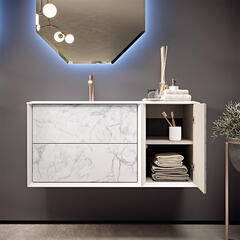 baden haus bellagio 1060 white stone vanity unit (left hand basin)