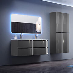 baden haus vague 1400 grey gloss double vanity unit: 4 drawers, handleless