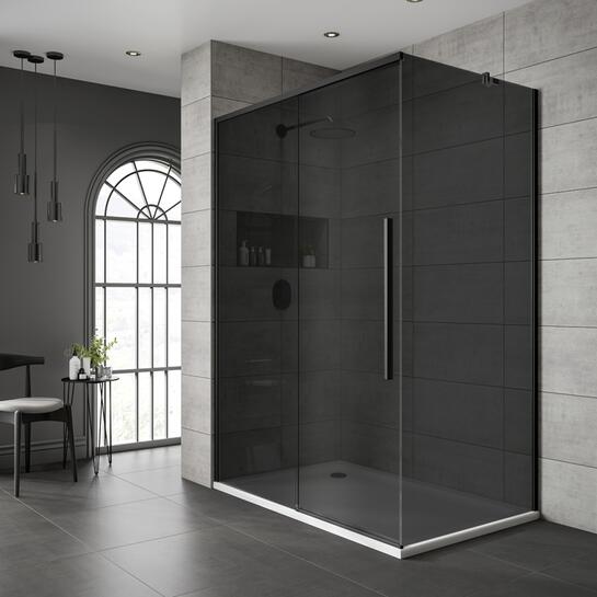 Product image for Jaquar Shower Enclosure Sliding Door Black Frame Dark Glass Optional Side Panel Various Sizes