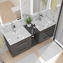 His and hers bathroom vanity furniture with storage in grey