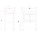 Dimensions Drawing for Riviera Pink 650mm Vanity Unit