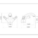 Technical line drawing showing dimensions of Clarice Traditional Monobloc Mixer Sink Tap with Lever Handle