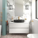 jasmine 1000 white wall vanity unit with black basin