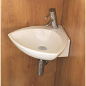 Corner installed Tilly ceramic basin with chrome basin waste and chrome tap