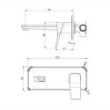 Extra Product Image For Hix Brushed Gold Wall Mounted Basin Mixer Tap Tech Drawing 1