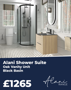 Alani Black Shower Suite: 600 Oak Vanity Unit with Black Basin