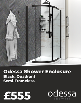 Odessa Black Semi Frameless Shower Enclosure: Quadrant, 900 x 900