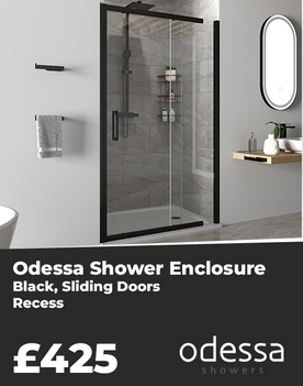 Odessa Black Sliding Shower Door for Recess: 1200mm Width, Optional Tray