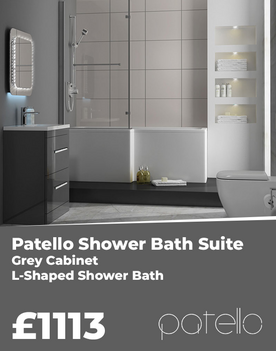 Patello 60mm Basin Grey Cabinet L Shaped Shower Bath Suite