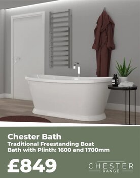 Chester Traditional Freestanding Boat Bath with Plinth: 1600 and 1700mm