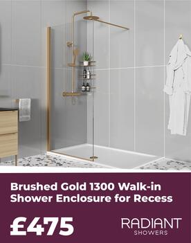 radiant brushed gold walk in shower enclosure