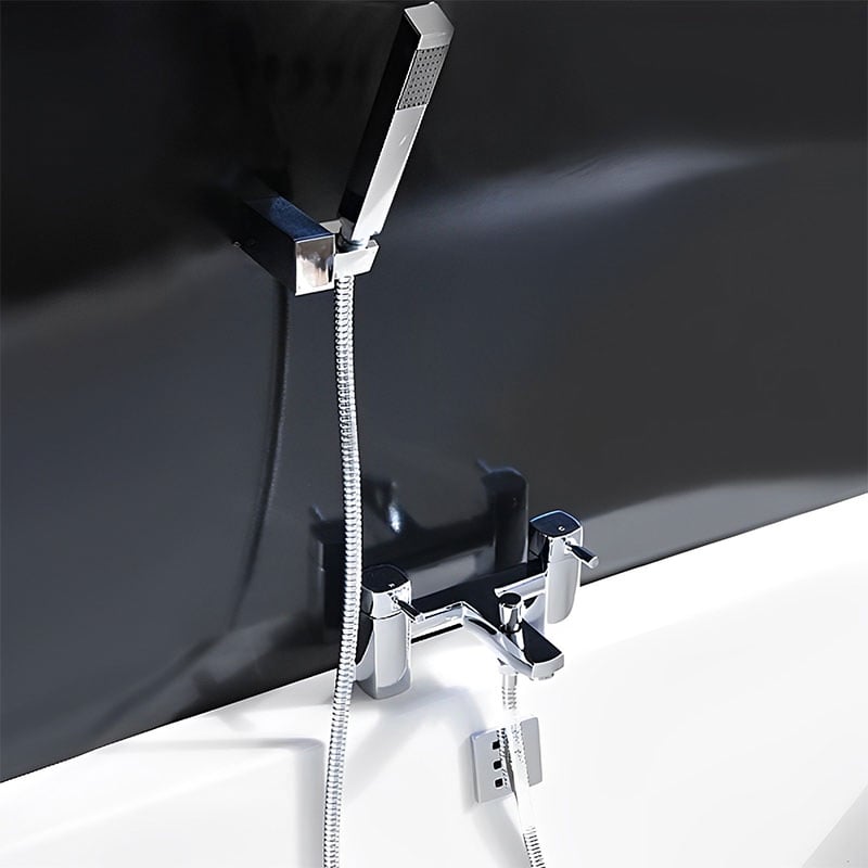 Concept bath shower mixer tap with handset and hose in chrome, dual-function bath filler and shower control