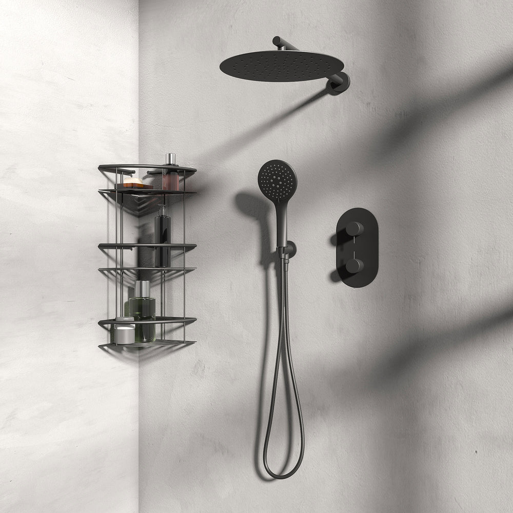 Concealed Shower Twin Valve, Fixed Shower Head & Handset Round