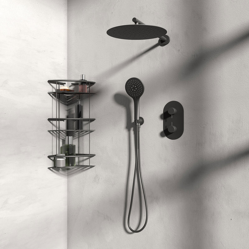 Concealed Shower Twin Valve, Fixed Shower Head & Handset Round
