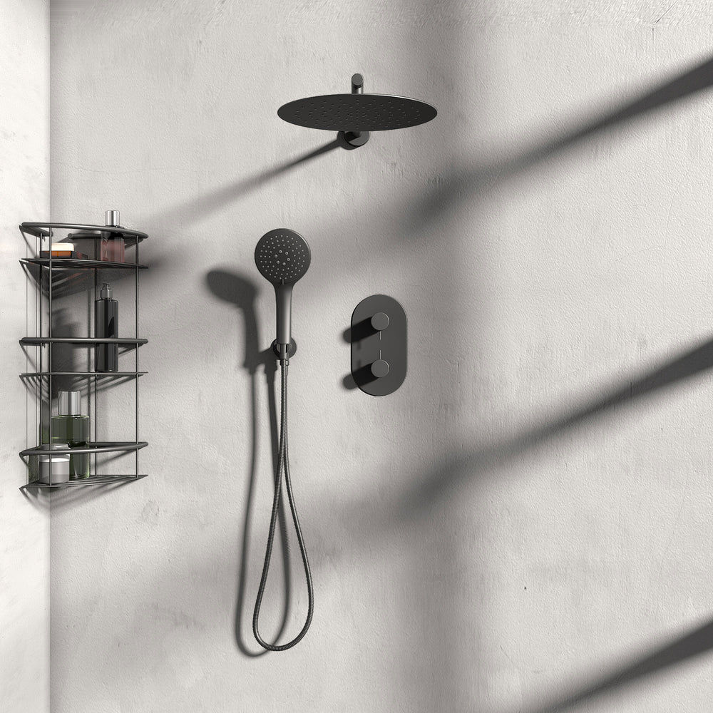 Concealed Shower Twin Valve, Fixed Shower Head & Handset Round