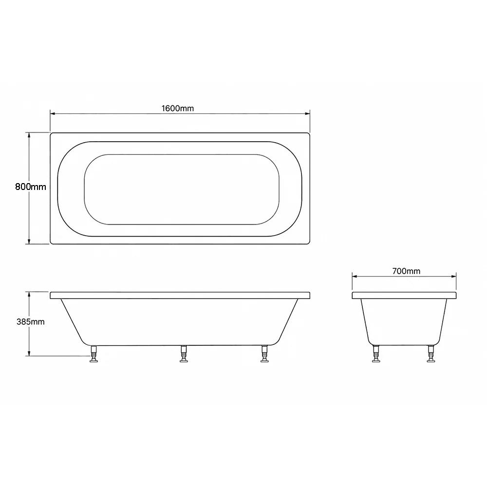 1600 x 800mm 6 or 14 Jets Single Ended Whirlpool Bath Mercury