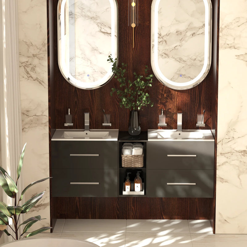 Sonix 1500 Wall Hung Double Basin Vanity Unit Grey