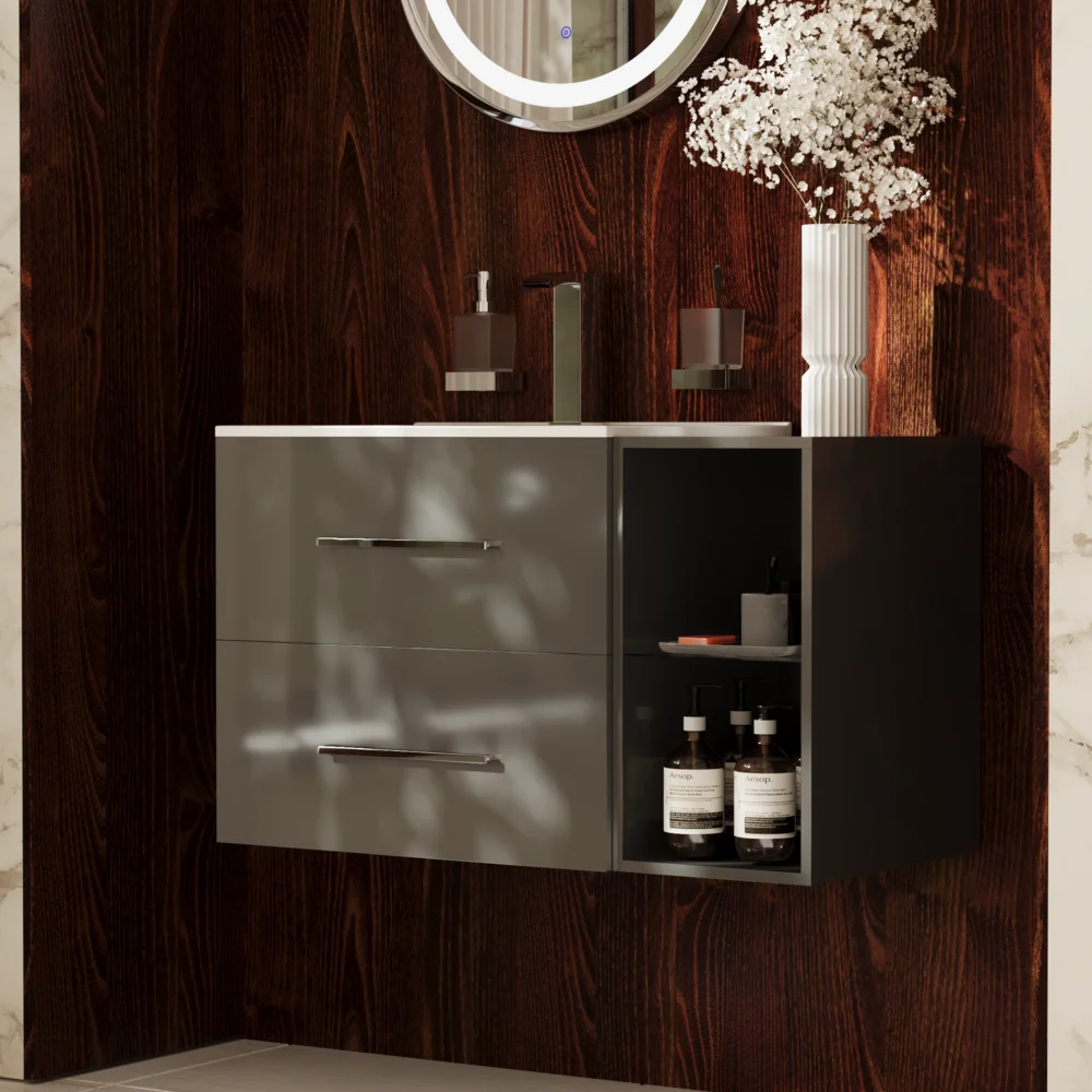 Sonix 890mm Grey Wall Hung Unit with Shelves