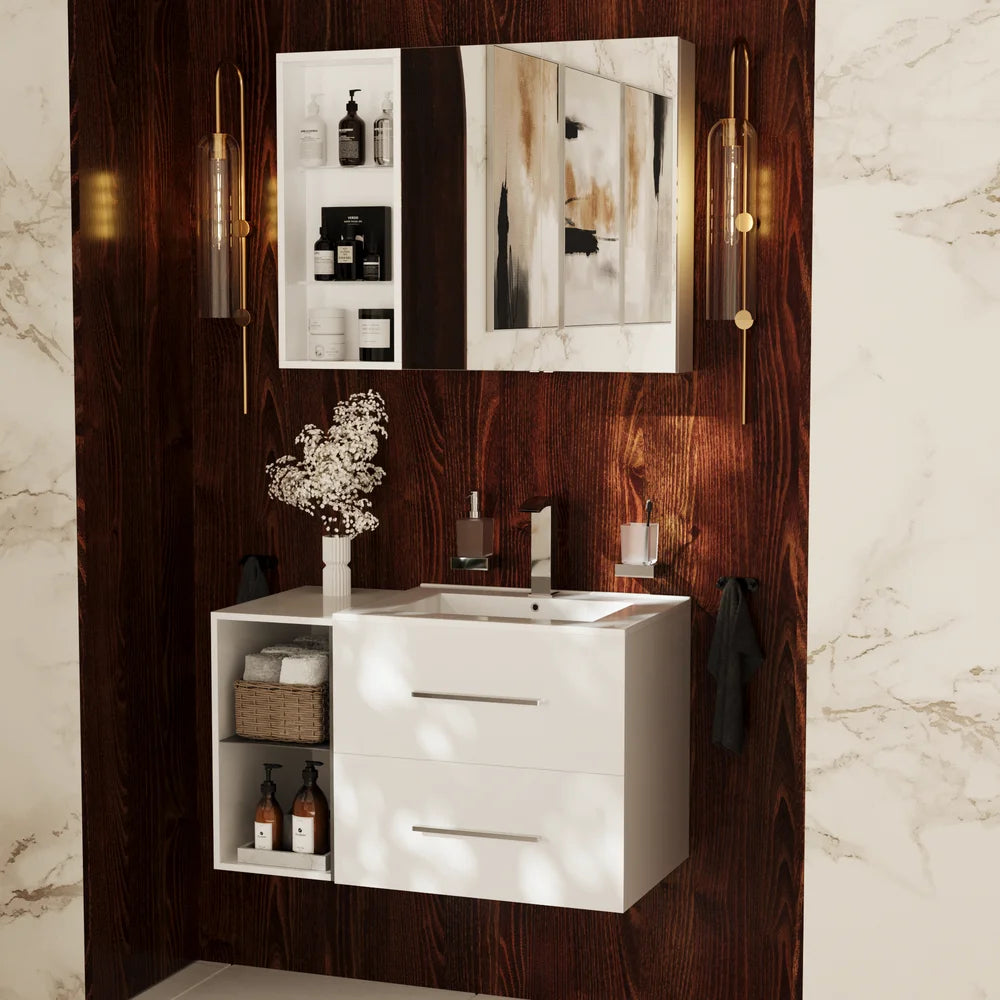 Sonix 890mm White Wall Hung Unit with Shelves