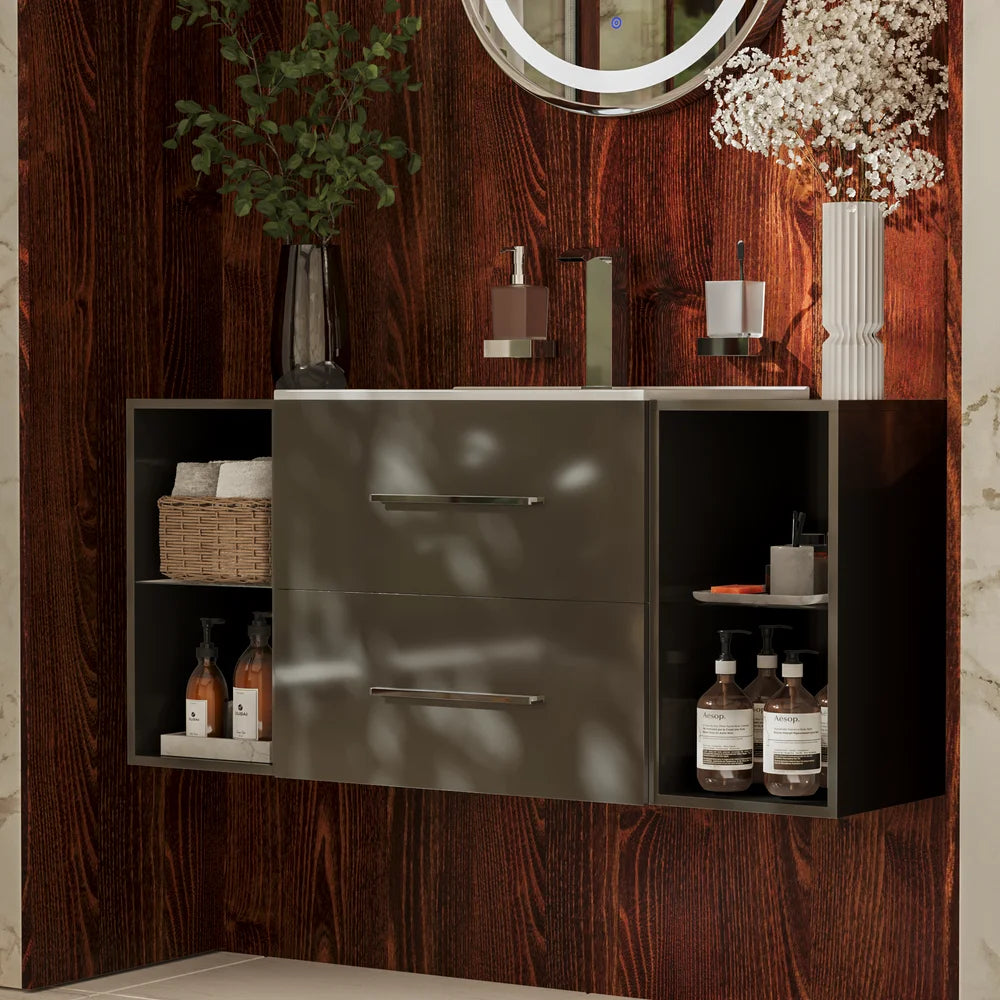Sonix 1170mm Grey Wall Hung 2 Drawer Vanity Unit