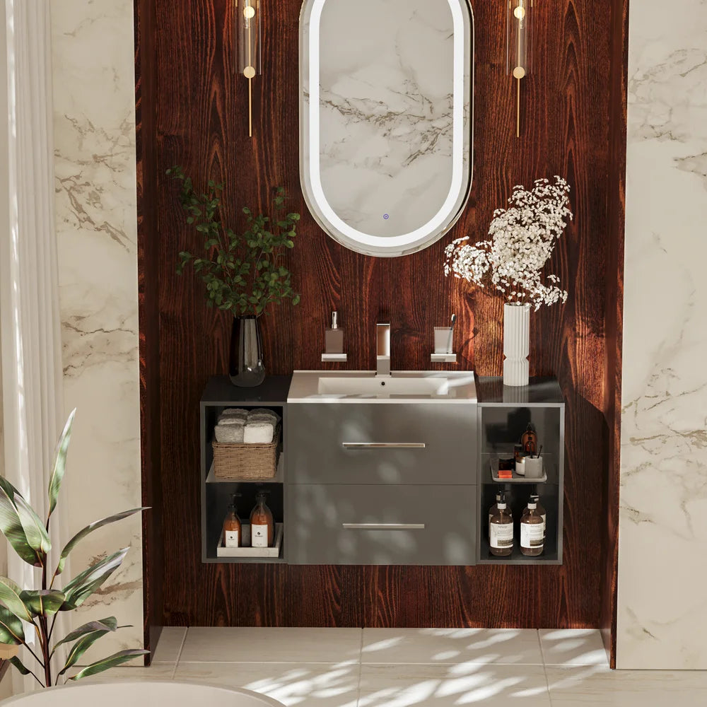Sonix 1170mm Grey Wall Hung 2 Drawer Vanity Unit