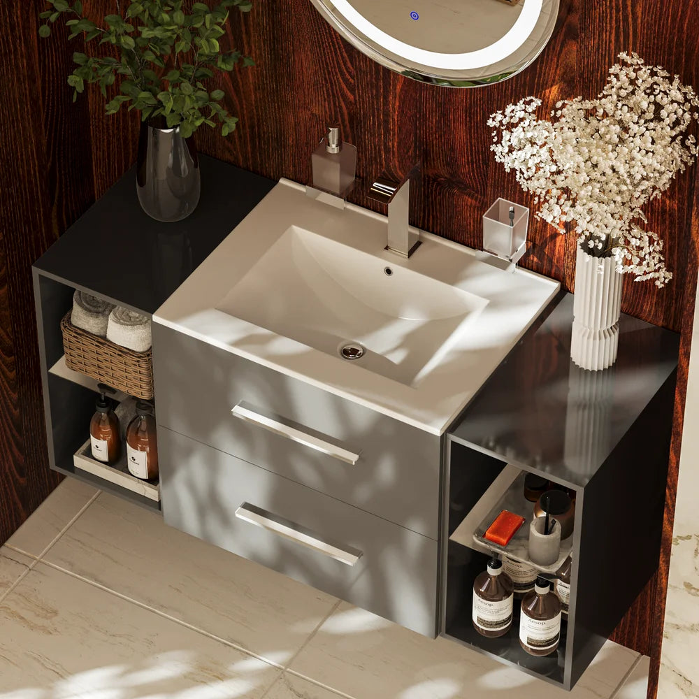 Sonix 1170mm Grey Wall Hung 2 Drawer Vanity Unit