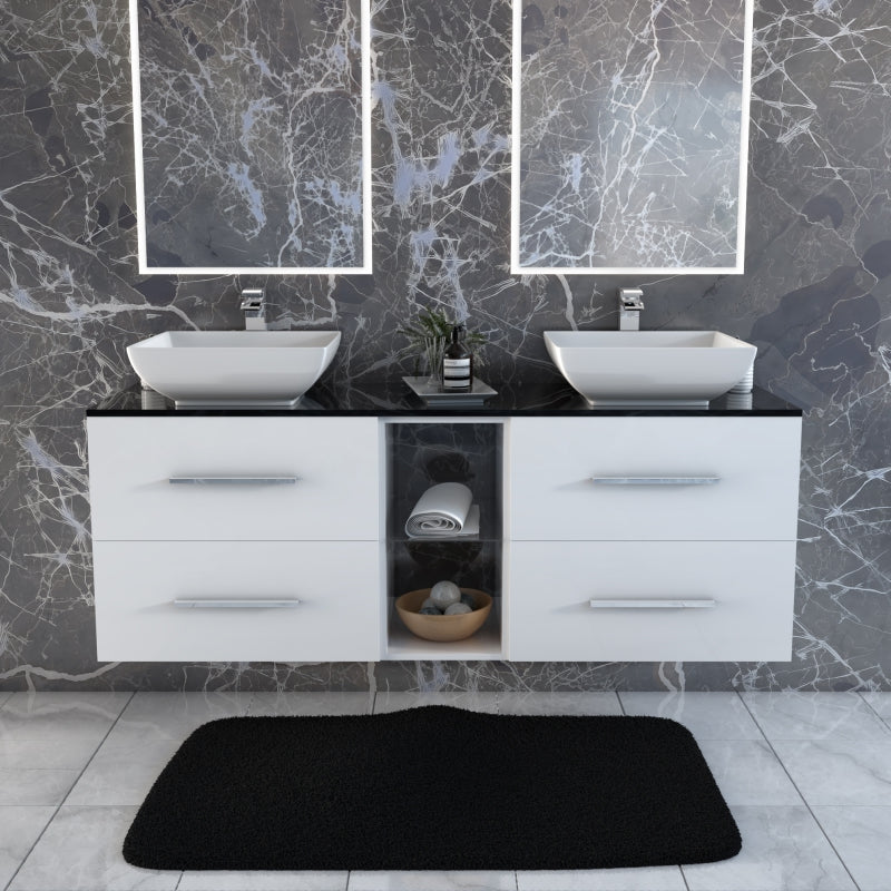 Sonix White 1500 Double Vanity Unit with Black Glass Top