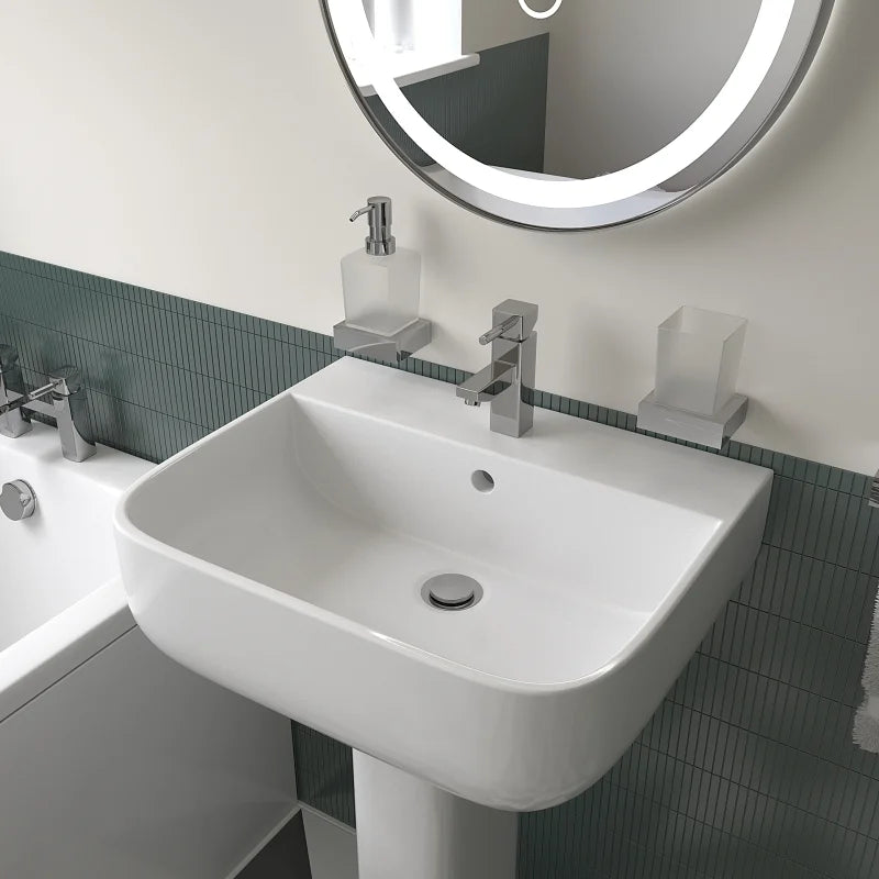 Laguna Square Bathroom Suite — Basin, Pedestal, Bath, Toilet, Taps & Waste