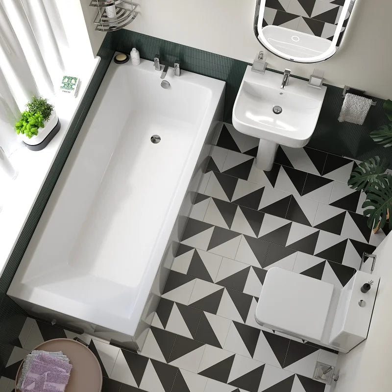 Laguna Square Bathroom Suite — Basin, Pedestal, Bath, Toilet, Taps & Waste