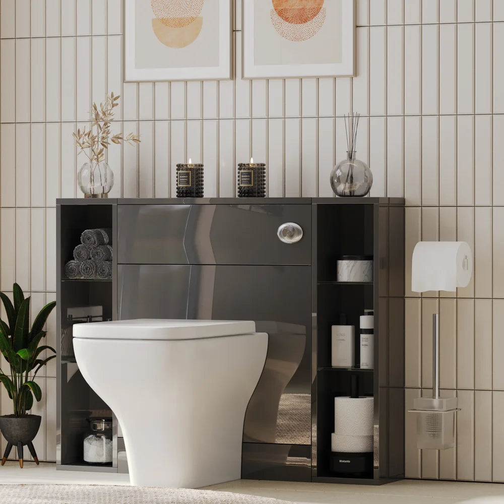 Form 1000mm Grey Back To Wall Toilet Unit with Shelves