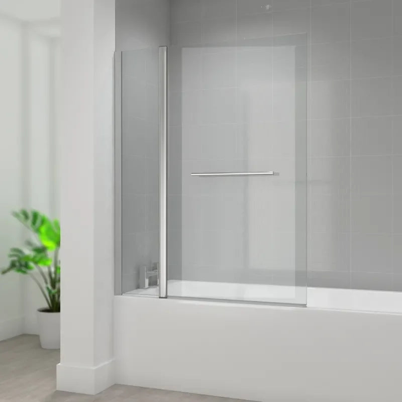 Radiant square bath screen with inline panel and rail, 1400 x 300 x 700mm, clear glass with chrome frame