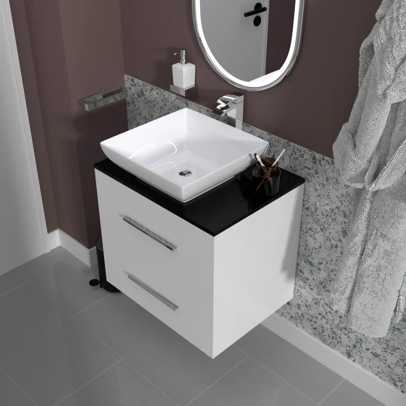 Sonix 600mm White Wall Hung Bathroom Vanity Unit with Basin, Tap & Waste