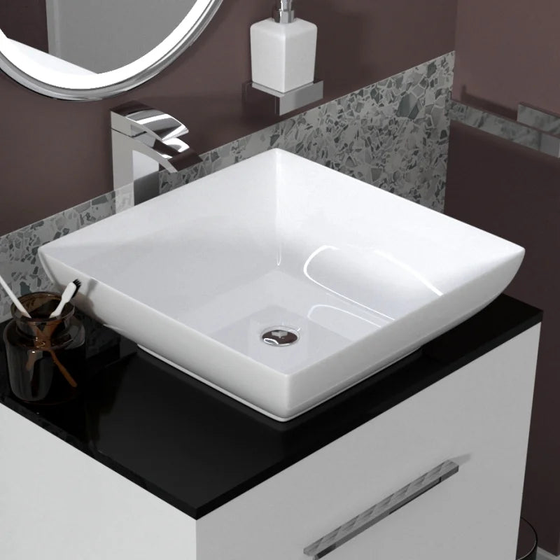 Sonix 600mm White Wall Hung Bathroom Vanity Unit with Basin, Tap & Waste