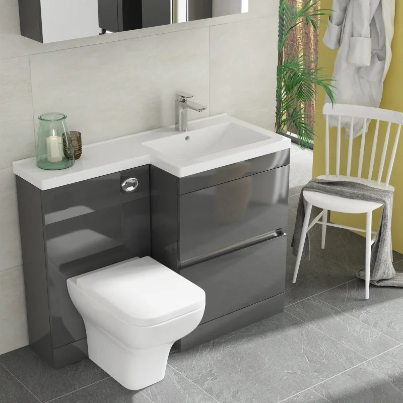 Pemberton 1100mm L Shaped Grey Cloakroom Combination Suite