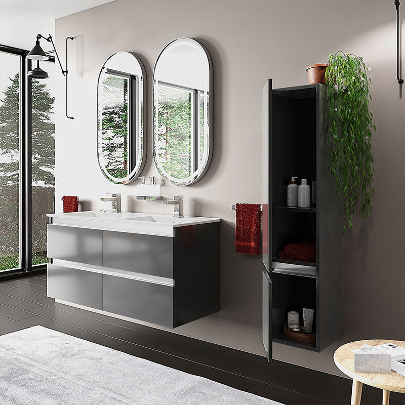Pemberton 1200 Grey Vanity Unit Anthracite, Double Basin, Wall Hung, Handleless, 4 Drawers