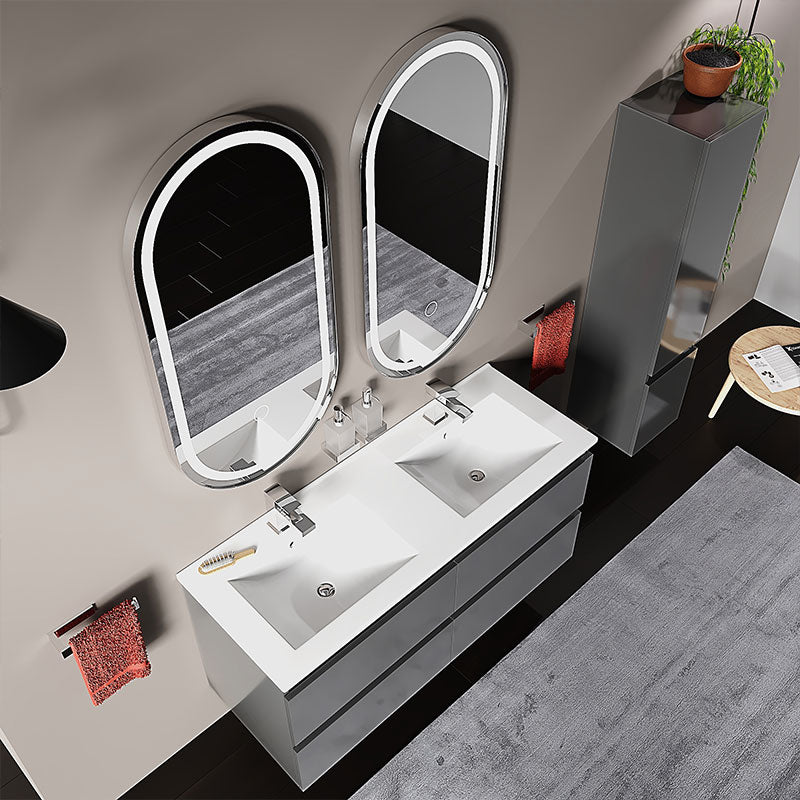 Pemberton 1200 Grey Vanity Unit Anthracite, Double Basin, Wall Hung, Handleless, 4 Drawers