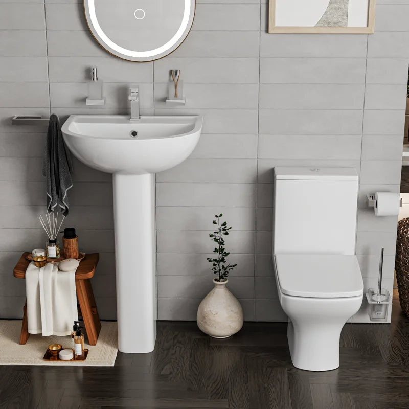 Radiant Corner Shower Suite — 800mm Quadrant Enclosure, Basin, Pedestal & Toilet