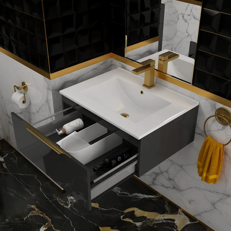 600mm Grey Vanity Unit with White Glass Worktop Jivana