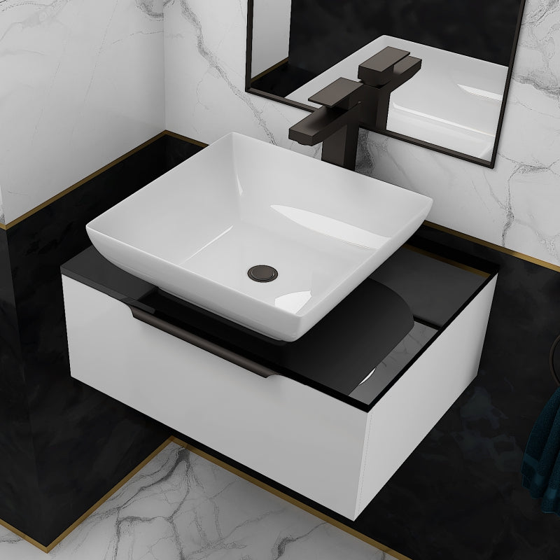 Jivana 600mm White Vanity Unit with Black Glass Worktop