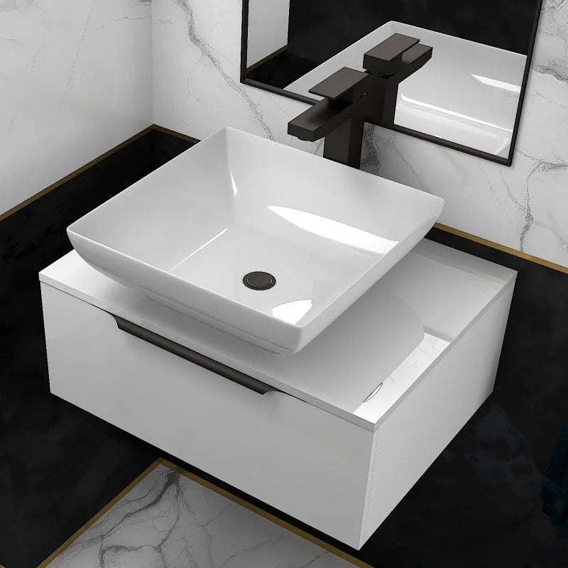 600mm White Vanity Unit with White Glass Worktop Jivana