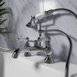 Clarice lever bath shower mixer tap with handset and hose in chrome, traditional lever handles with heritage styling